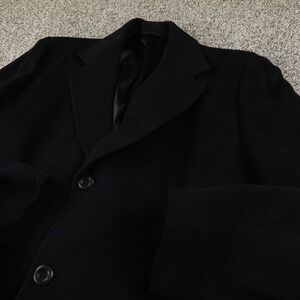 VTG Cashmere Coat Mens M Black Long Trench Parka Overcoat Topcoat USA Union Made